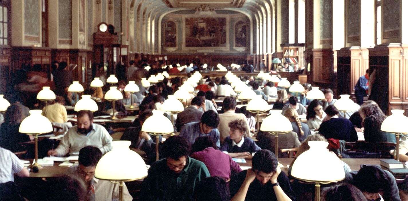 Photo d'étudiants révisant en bibliothèque.